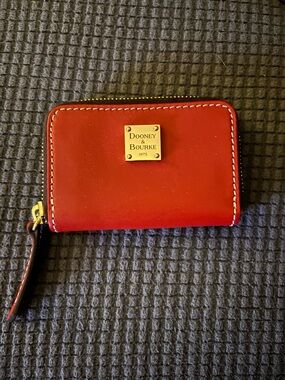 Dooney & Bourke Red Leather Coin Wallet with Striped Interior
